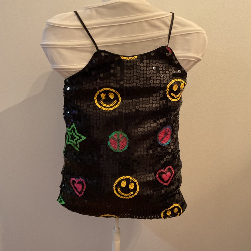 Lola and the Boys Black Sequin Emoji Dress – Size 2